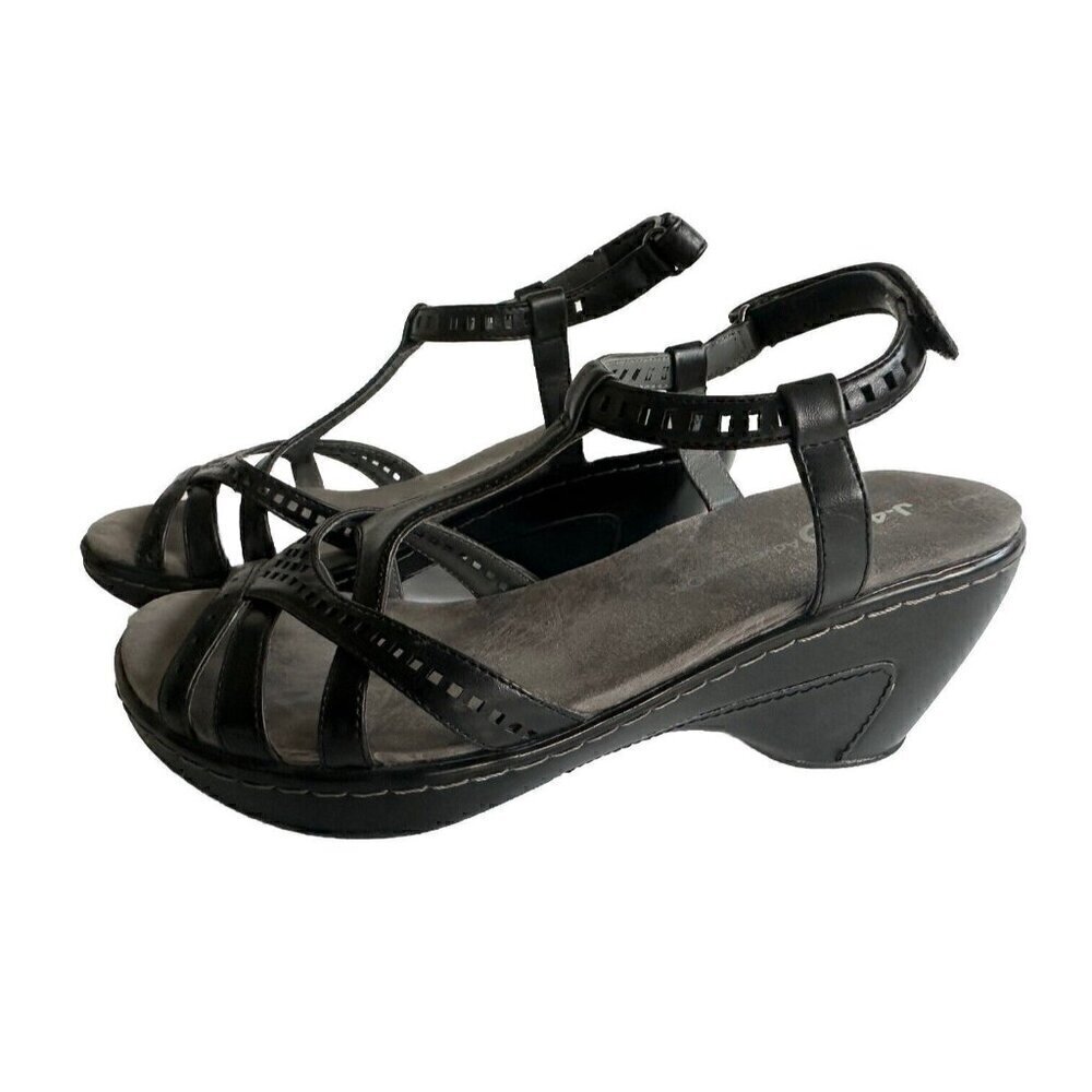 J-41 Sz 8 M Black Strappy Synthetic‎ Wedge Heel Women Sandals Claire